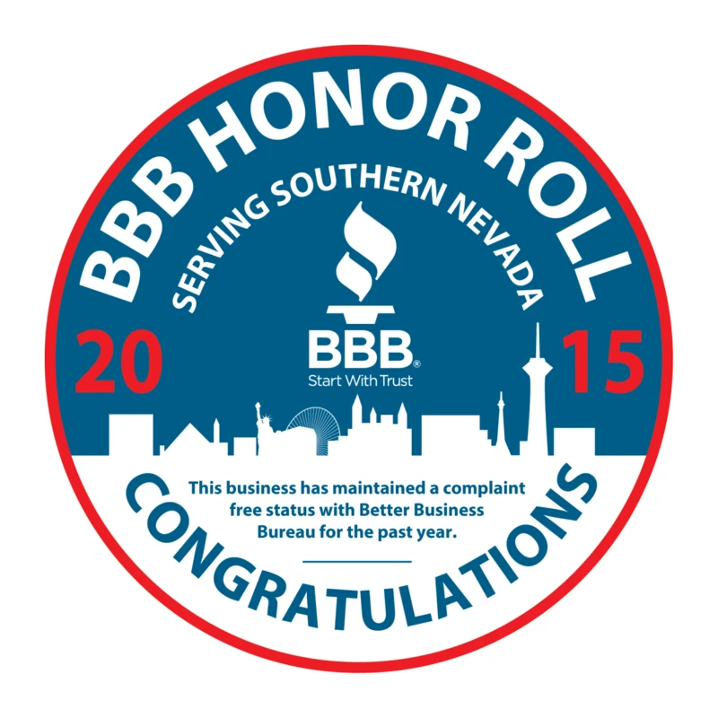 Better Business Bureau Honor Roll badge for Southern Nevada with Las Vegas skyline