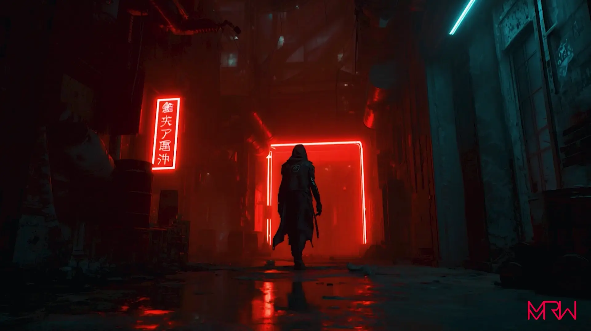 Meta Machina trailer poster, cinematic cyberpunk frame from the Rift Wars story trailer