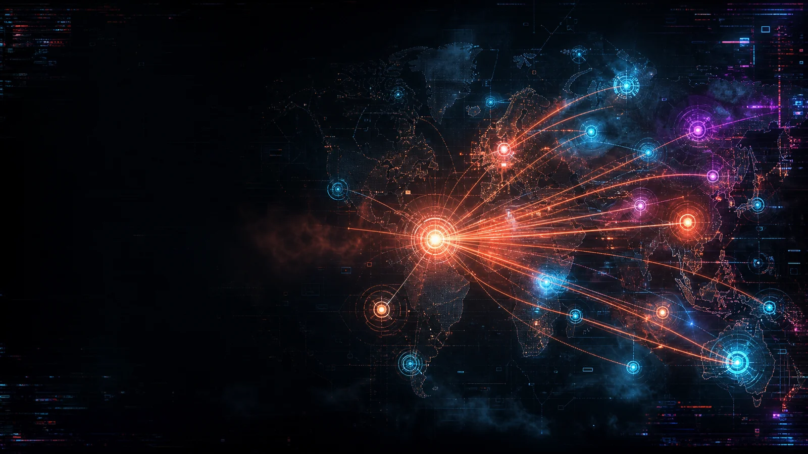 Strategy war-room at midnight, paper maps with ember-marked deployment sites under a single warm pendant